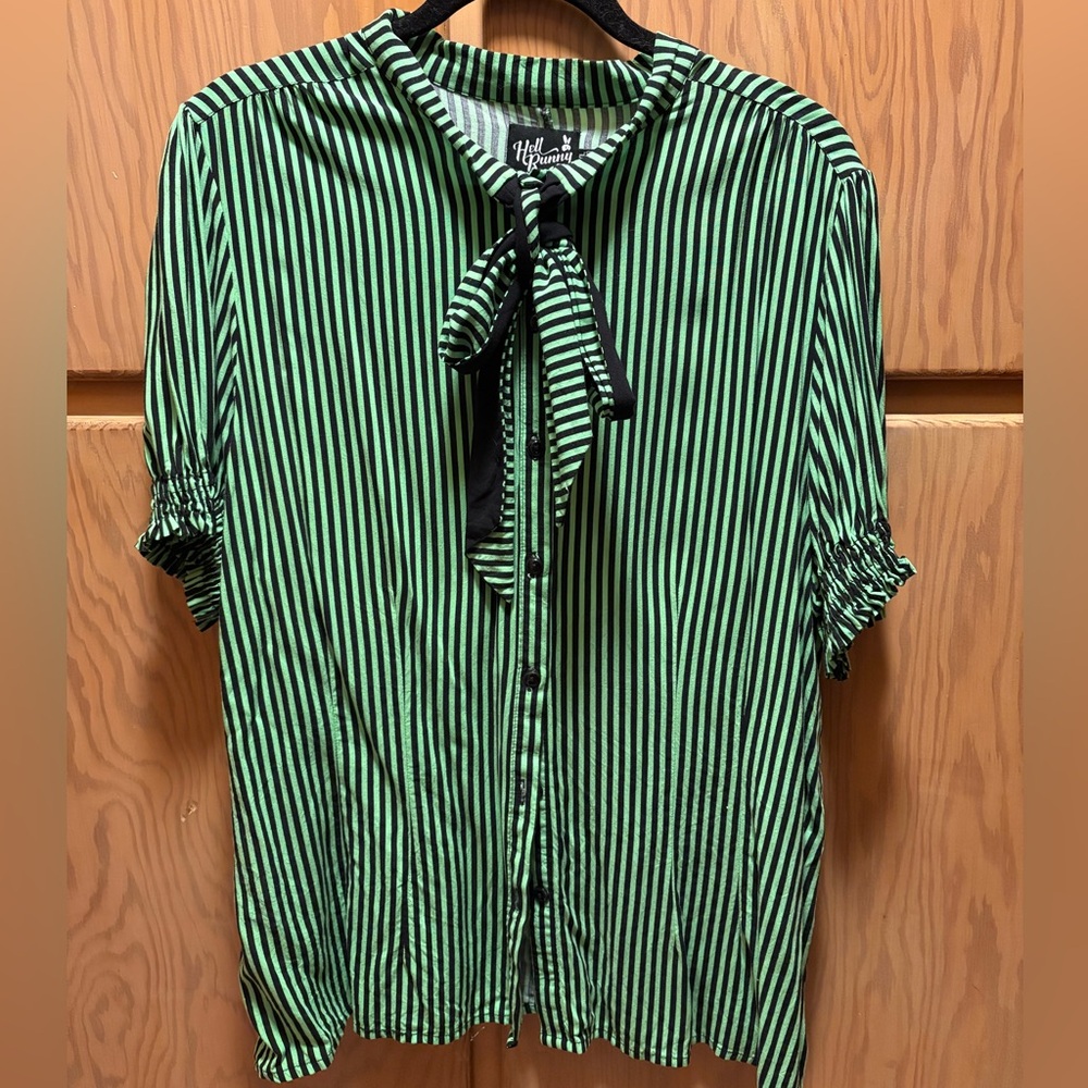 Hell Bunny Green & Black Striped Blouse
